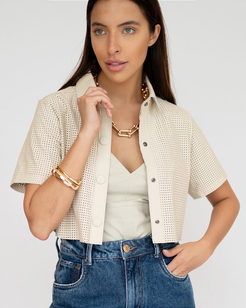 Camisa Cropped Furadinha Creme