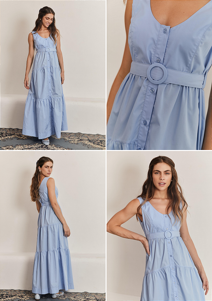 Vestido Tricoline Buon Giorno Azul Claro